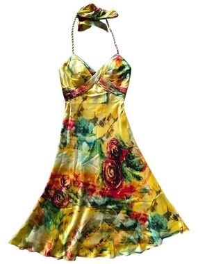 Cache VTG 100% Silk Y2k NWOT Halter Dress